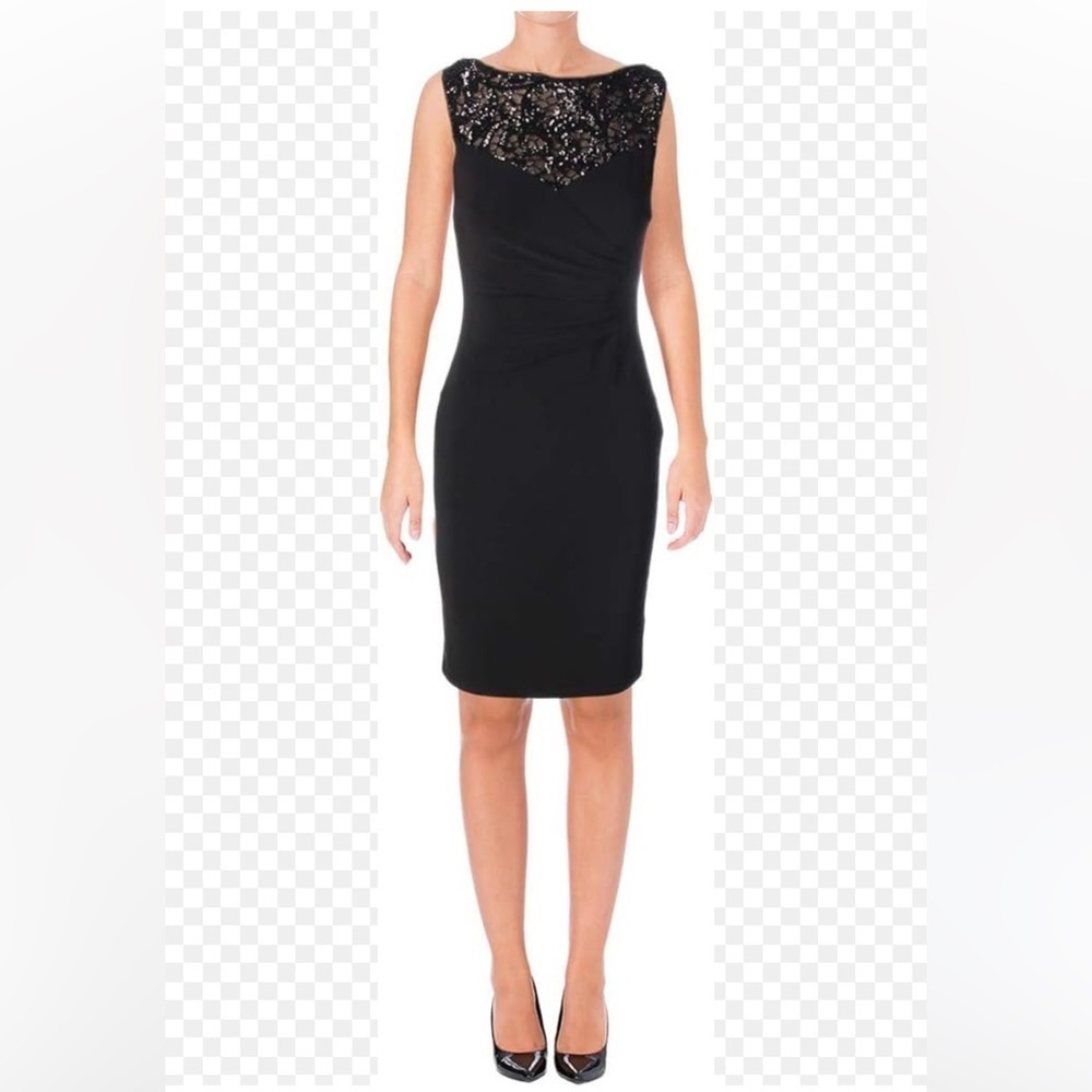 Lauren Ralph Lauren Lace and Knit Ruched Evening Dress size 4